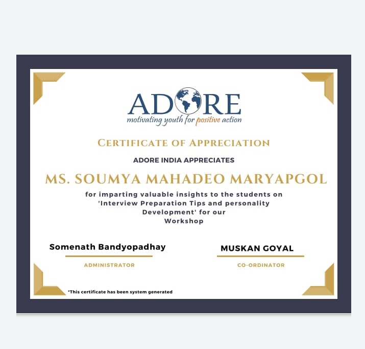 Adore india certificate